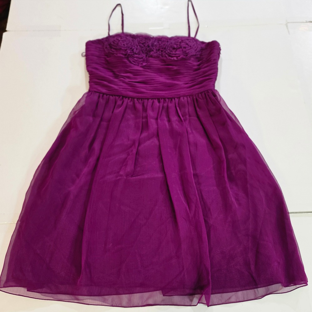 Adrianna Papell Boutique Magenta Purple Rosette Ruched Chiffon Cocktail Dress 12